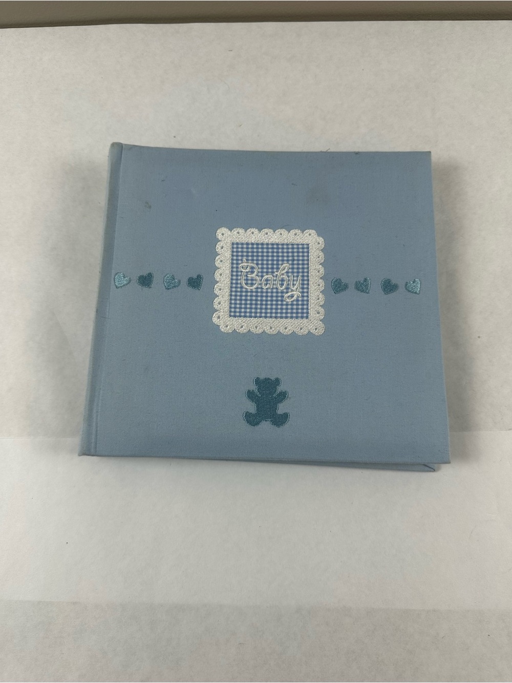 Fetco Light Blue Baby Keepsake Book with Teddy and Hearts